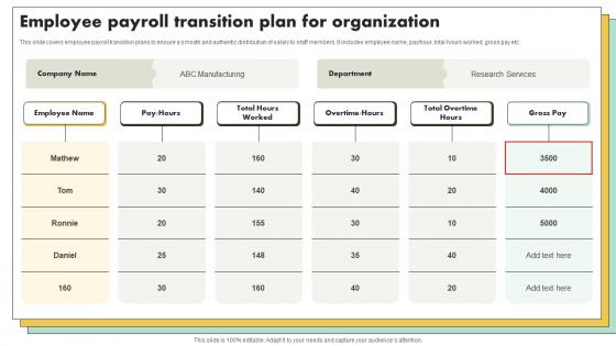 Employee Payroll Transition Plan For Organization