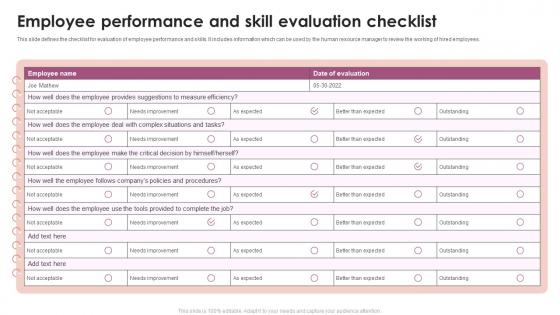 Employee Performance And Skill Evaluation Checklist