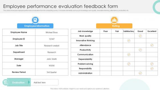 Employee Performance Evaluation Feedback Form Performance Evaluation Strategies For Employee