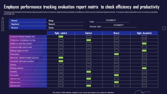 Employee Performance Tracking Evaluation Report Matrix To Check Efficiency And Productivity