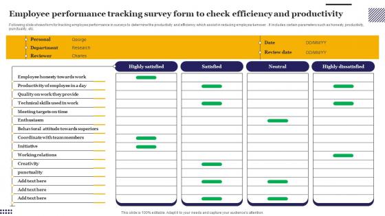 Employee Performance Tracking Survey Form To Check Efficiency And Productivity