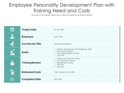 Employee personality development plan with training need and costs
