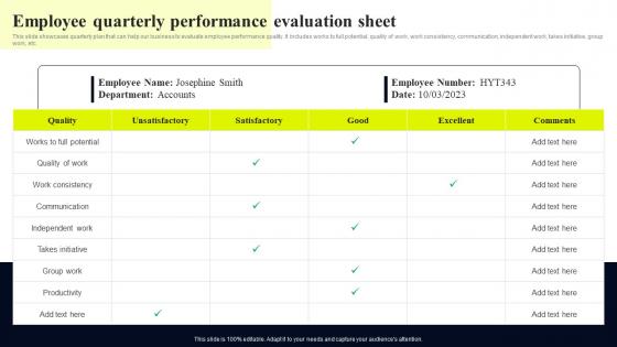 Employee Quarterly Performance Evaluation Sheet Streamlined Workforce Management