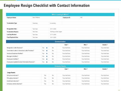 Employee resign checklist with contact information