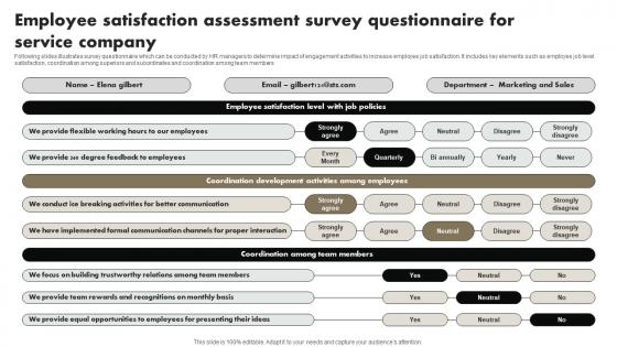 Employee Satisfaction Assessment Survey Questionnaire For Service Company Suvey SS
