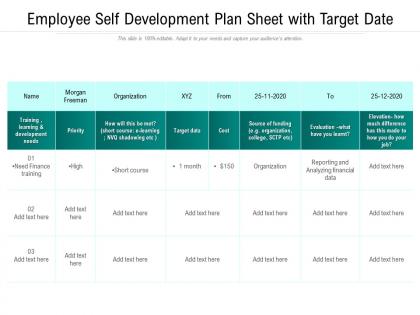 Employee self development plan sheet with target date