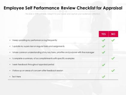 Employee self performance review checklist for appraisal