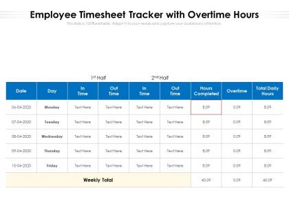 Employee timesheet tracker with overtime hours