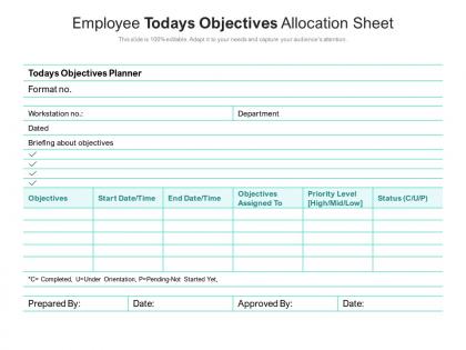 Employee todays objectives allocation sheet