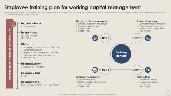 Employee Training Plan For Working Capital Management Excellence Handbook For Managers Fin SS