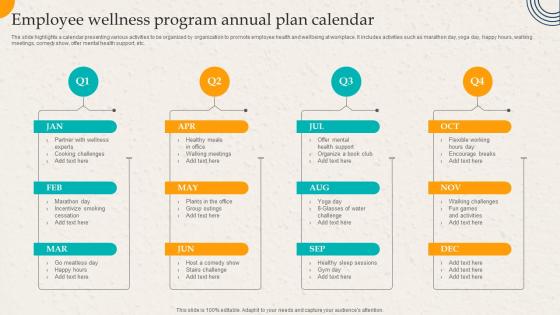 Employee Wellness Program Annual Plan Calendar Employer Branding Action Plan