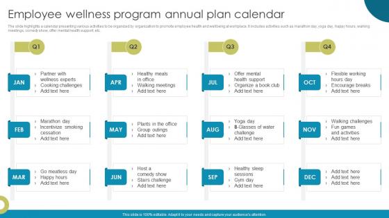 Employee Wellness Program Annual Plan Calendar Enhancing Workplace Culture With EVP