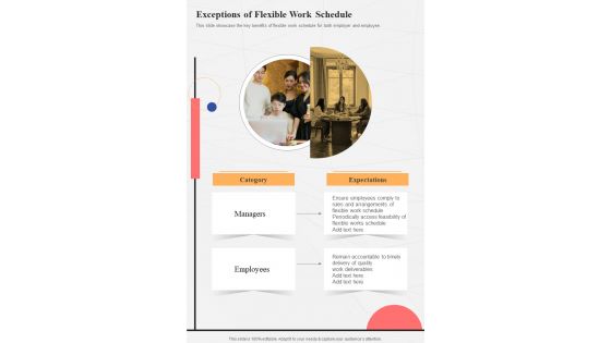 Employee WFH Policy Exceptions Of Flexible Work One Pager Sample Example Document