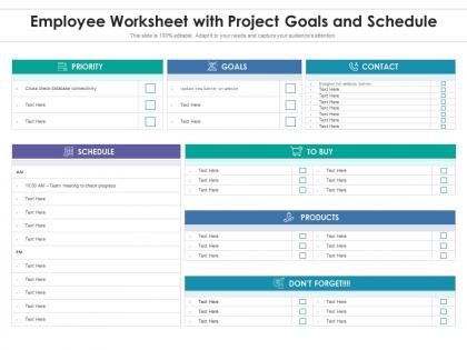 Employee worksheet with project goals and schedule