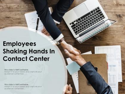 Employees shaking hands in contact center
