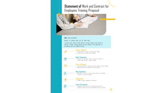 Employees Training Proposal For Statement Of Work And Contract One Pager Sample Example Document