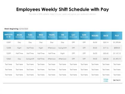 Employees weekly shift schedule with pay