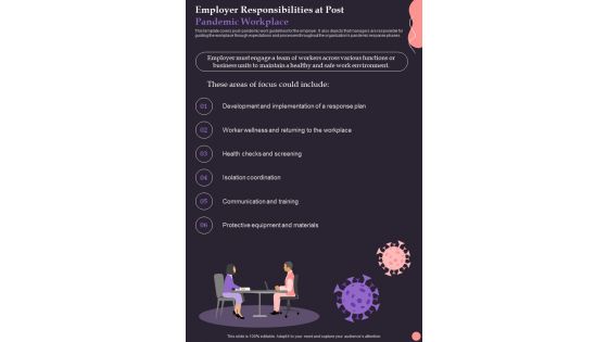 Employer Responsibilities At Post Pandemic Workplace One Pager Sample Example Document