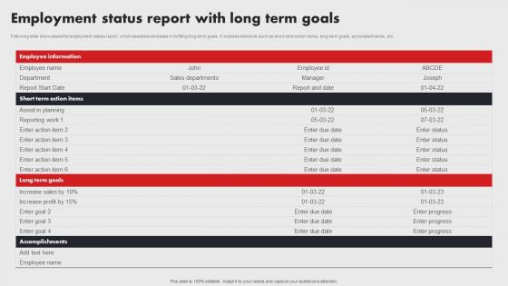 Employment Status Report With Long Term Goals
