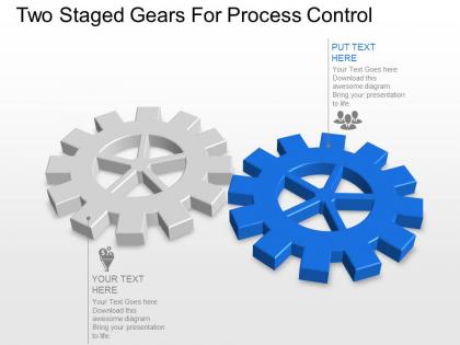 En two staged gears for process control powerpoint template slide