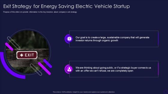 Energy Saving Electric Vehicle Pitch Deck Exit Strategy For Energy Saving Electric Vehicle Startup
