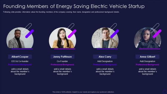 Energy Saving Electric Vehicle Pitch Deck Founding Members Of Energy Saving Electric