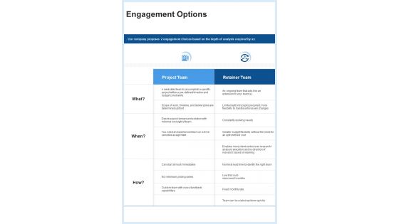 Engagement Options Consulting Proposal One Pager Sample Example Document