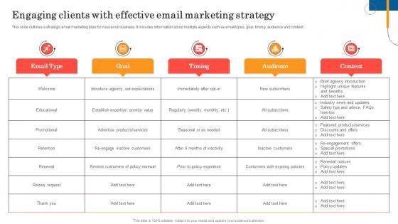 Engaging Clients With Effective Email General Insurance Marketing Online And Offline Visibility Strategy SS