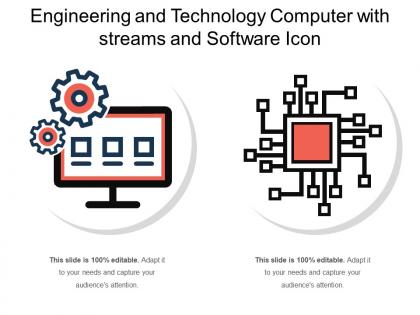 Engineering and technology computer with streams and software icon