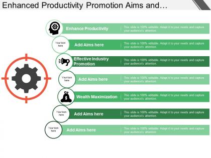 Enhanced productivity promotion aims and objectives with icons and circles