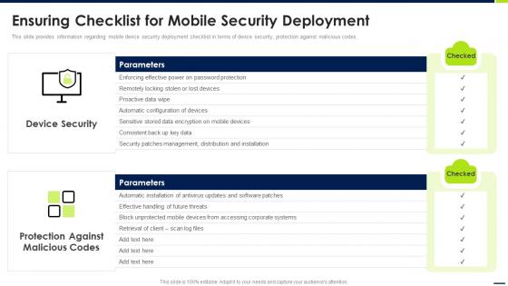 Ensuring Checklist For Mobile Security Deployment Contd Android Device Security Management