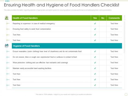 Ensuring health and hygiene of food handlers checklist food safety excellence