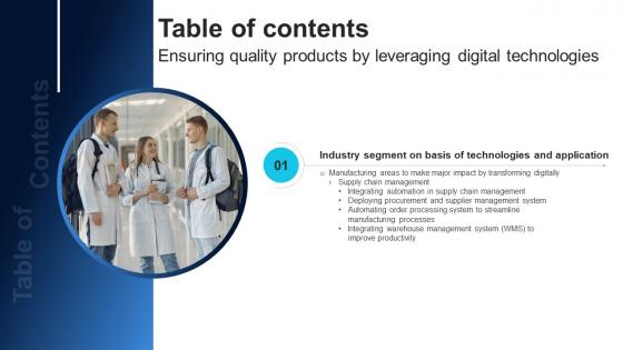 Ensuring Quality Products By Leveraging Digital Technologies Table Of Content DT SS V