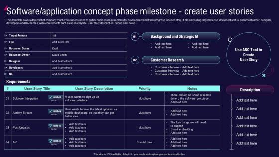 Enterprise Software Development Playbook Software Application Concept Phase Milestone Create User Stories