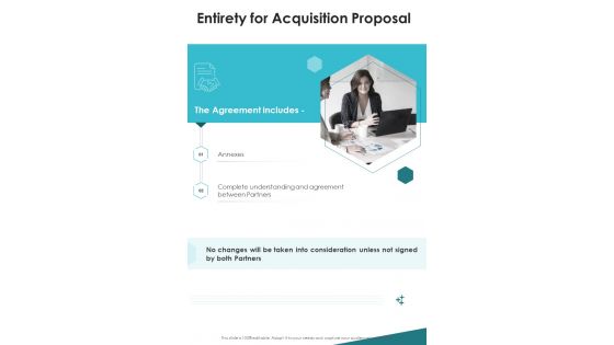 Entirety For Acquisition Proposal One Pager Sample Example Document