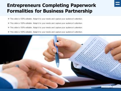 Entrepreneurs completing paperwork formalities for business partnership