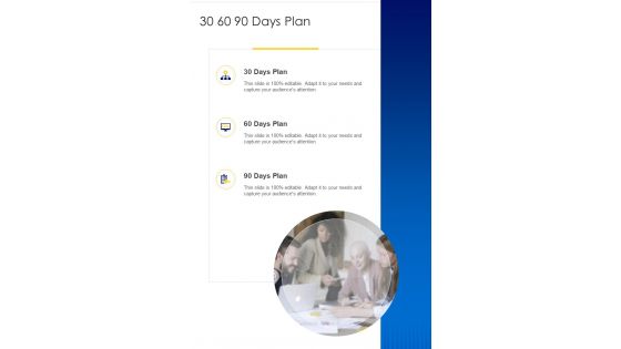 Entrepreneurship Project Proposal 30 60 90 Days Plan One Pager Sample Example Document