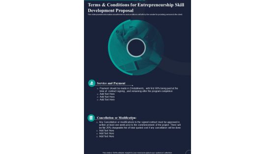 Entrepreneurship Skill Development Proposal For Terms And Conditions One Pager Sample Example Document