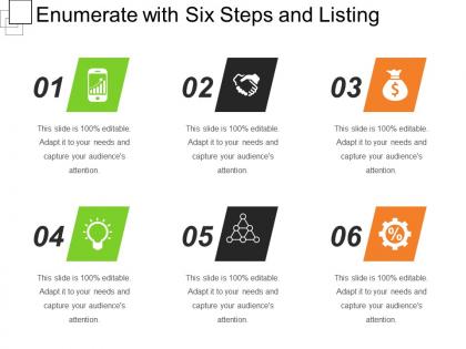Enumerate with six steps and listing