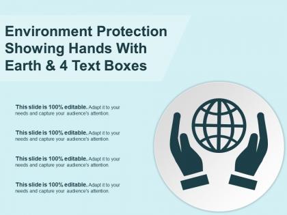 Environment protection showing hands with earth and 4 text boxes