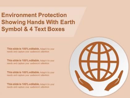 Environment protection showing hands with earth symbol and 4 text boxes