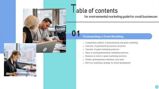 Environmental Marketing Guide For Small Businesses Table Of Contents MKT SS V