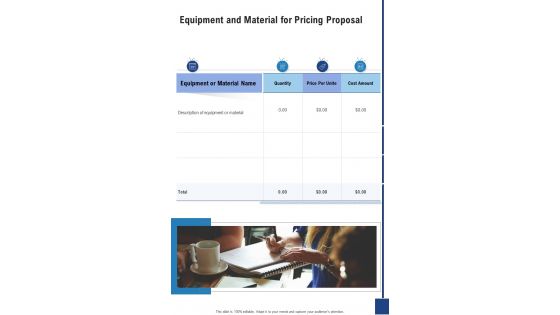 Equipment And Material For Pricing Proposal One Pager Sample Example Document