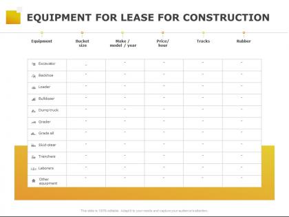 Equipment for lease for construction table ppt powerpoint presentation outline smartart