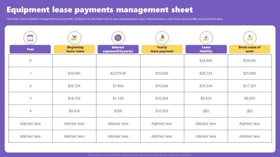 Equipment Lease Payments Management Sheet