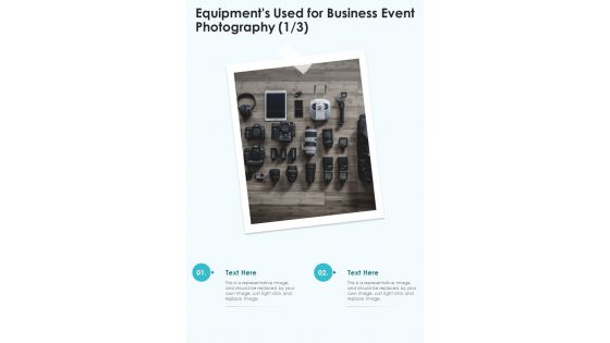 Equipments Used For Business Event Photography One Pager Sample Example Document