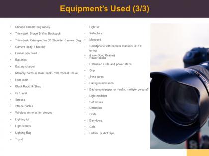 Equipments used management ppt powerpoint presentation styles shapes