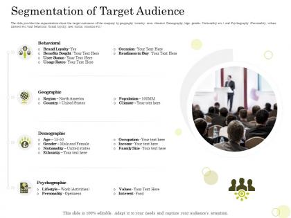 Equity pool funding pitch deck segmentation of target audience psychographic ppt icon