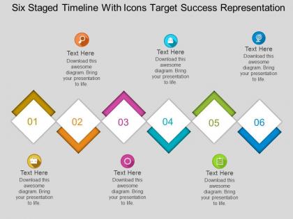 Er six staged timeline with icons target success representation flat powerpoint design