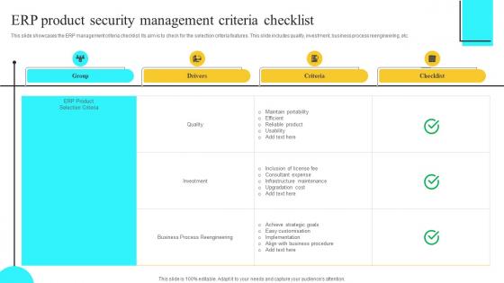 ERP Product Security Management Criteria Checklist